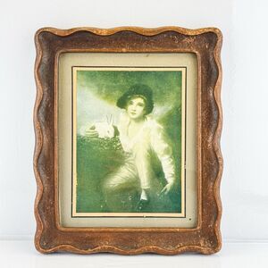 Antique Syroco Wood Picture Frame w/ Hand Tinted Lithograph Ornate 10x12